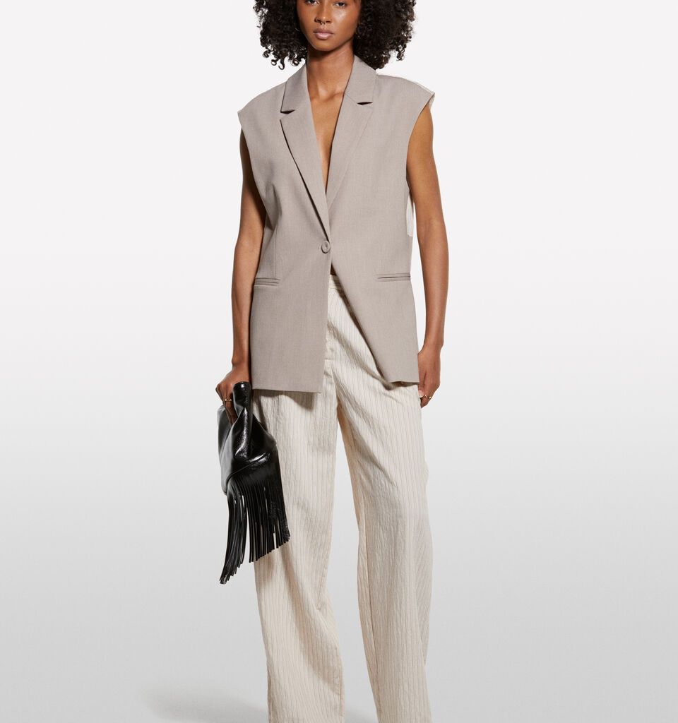 Calças branco nata riscadas - calças palazzo para mulher - Branco Nata | Sisley image number 1